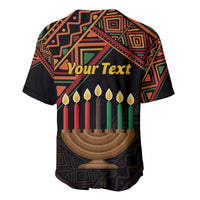 Black baseball jersey with African geometric print, Your Text, multicolor candle chart graphic