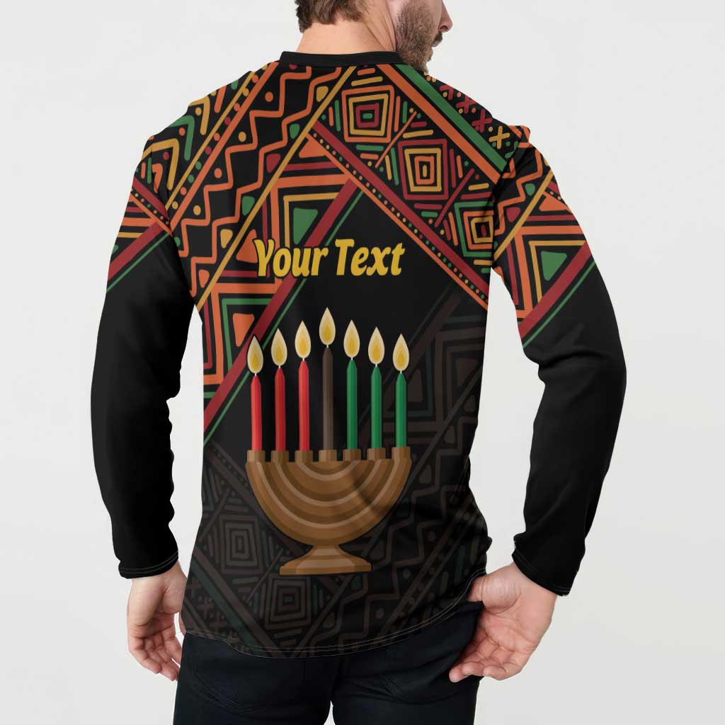 Black button-front sweatshirt with Your Text graphic on back, long sleeves