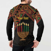 Black button-front sweatshirt with Your Text graphic on back, long sleeves