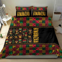 Black Kwanzaa African pattern comforter set with multicolor border trim and two pillowcases