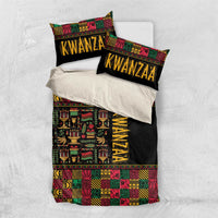 Black African pattern bedding set with colorful geometric squares and matching pillowcases