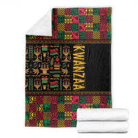 Kwanzaa African pattern blanket with black edge, colorful patchwork fabric and KWANZAA stripe