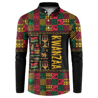 African-pattern button sweatshirt with black sleeves, multicolor Kwanzaa-themed chest print