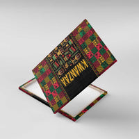 Kwanzaa African pattern canvas wall art angled view, black background with multicolor patchwork