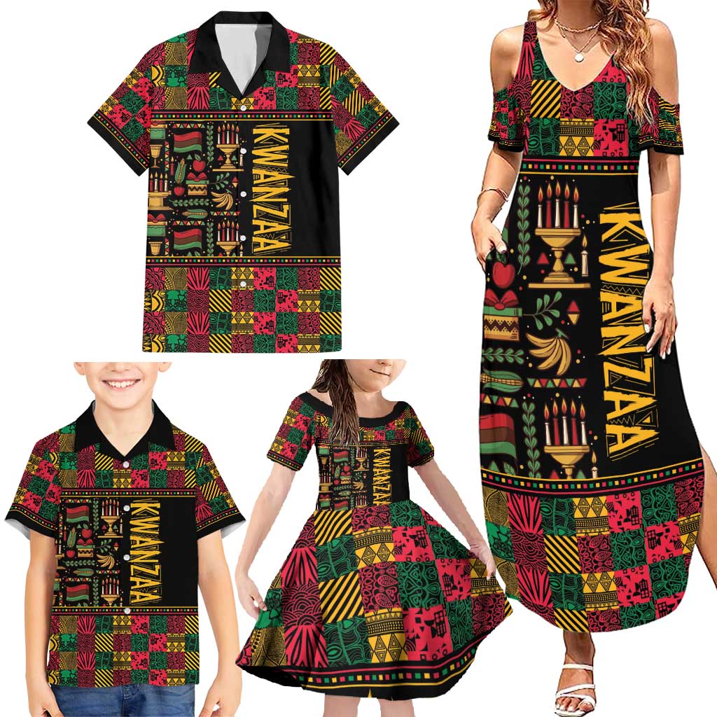 Kwanzaa African Pattern Family Matching Summer Maxi Dress and Hawaiian Shirt