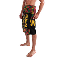 Black lavalava wrap skirt with colorful Kwanzaa print draped panel