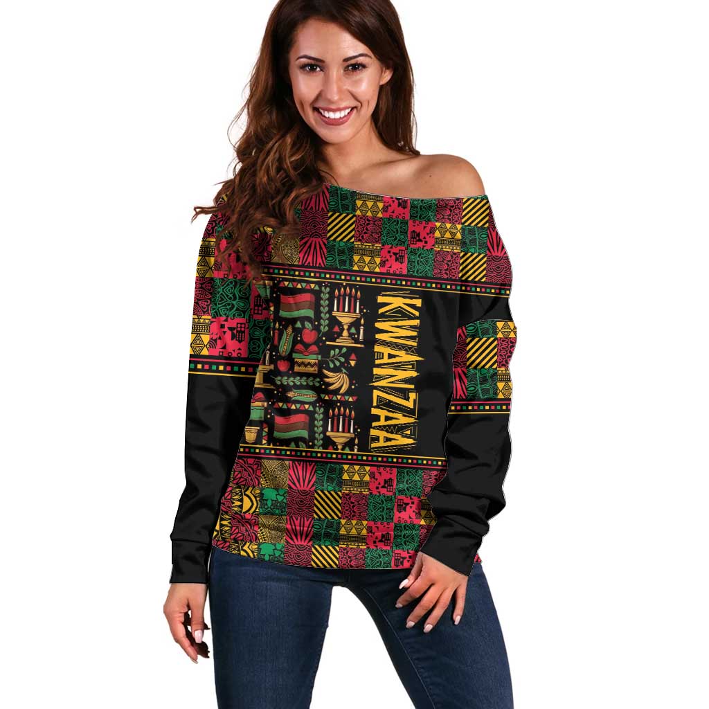 Kwanzaa African Pattern Off Shoulder Sweater - Wonder Print Shop