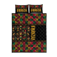 Black quilt bed set with colorful African patchwork, KWANZAA pillow covers, quilted texture