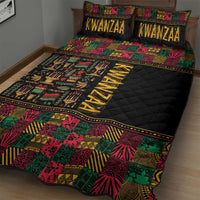 Multicolor African patchwork quilt bed set with KWANZAA pillow covers and black quilted base