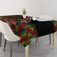 Black tablecloth with vibrant African pattern, multicolor panel print on table and edge