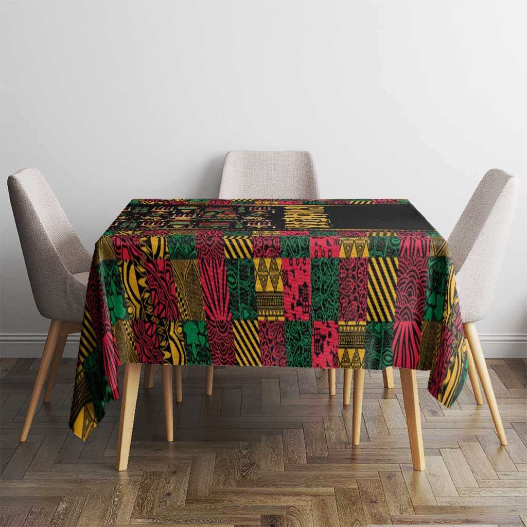 Rectangle black tablecloth with vibrant African patchwork design for dining table