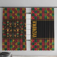 African pattern window curtain panels in black with colorful geometric and candle motifs