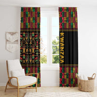 Black and multicolor African window curtains with vertical KWANZAA lettering on side panel