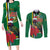 Dominica Christmas Coquette Bow Couples Matching Long Sleeve Bodycon Dress and Long Sleeve Button Shirt Sisserou Parrot Tropical Flower - Wonder Print Shop