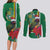 Dominica Christmas Coquette Bow Couples Matching Long Sleeve Bodycon Dress and Long Sleeve Button Shirt Sisserou Parrot Tropical Flower - Wonder Print Shop