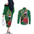 Dominica Christmas Coquette Bow Couples Matching Off The Shoulder Long Sleeve Dress and Long Sleeve Button Shirt Sisserou Parrot Tropical Flower