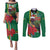 Dominica Christmas Coquette Bow Couples Matching Puletasi and Long Sleeve Button Shirt Sisserou Parrot Tropical Flower - Wonder Print Shop