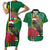 Dominica Christmas Coquette Bow Couples Matching Short Sleeve Bodycon Dress and Hawaiian Shirt Sisserou Parrot Tropical Flower - Wonder Print Shop