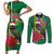 Dominica Christmas Coquette Bow Couples Matching Short Sleeve Bodycon Dress and Long Sleeve Button Shirt Sisserou Parrot Tropical Flower - Wonder Print Shop