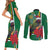 Dominica Christmas Coquette Bow Couples Matching Short Sleeve Bodycon Dress and Long Sleeve Button Shirt Sisserou Parrot Tropical Flower - Wonder Print Shop