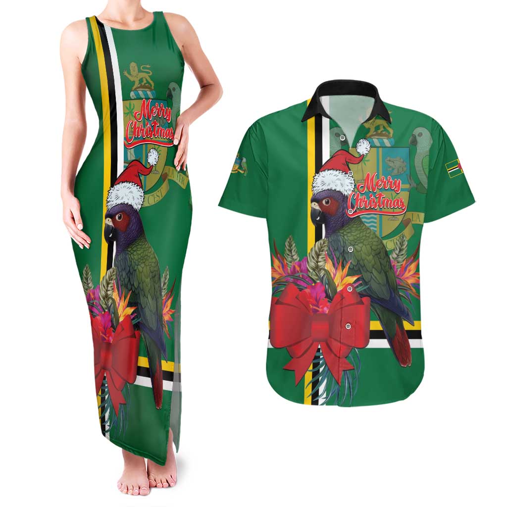 Dominica Christmas Coquette Bow Couples Matching Tank Maxi Dress and Hawaiian Shirt Sisserou Parrot Tropical Flower - Wonder Print Shop