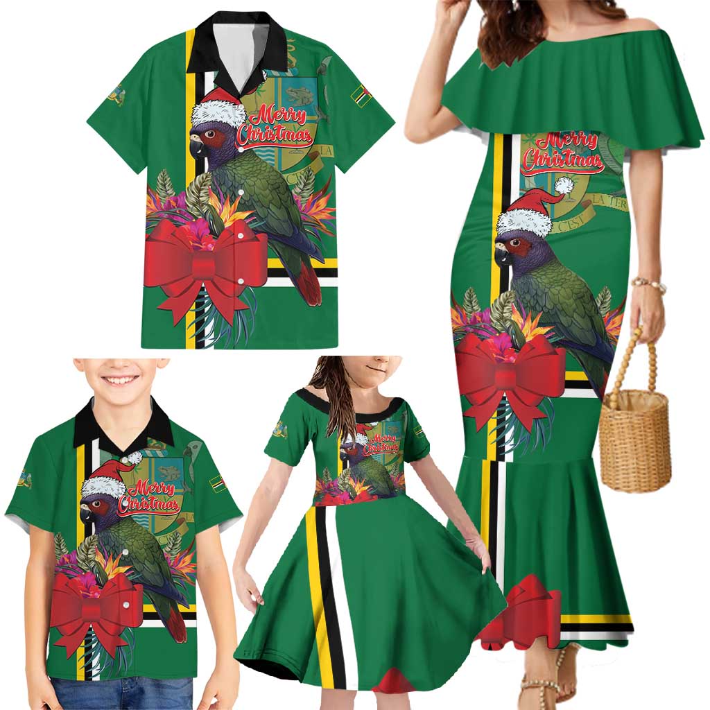 Dominica Christmas Coquette Bow Family Matching Mermaid Dress and Hawaiian Shirt Sisserou Parrot Tropical Flower - Wonder Print Shop