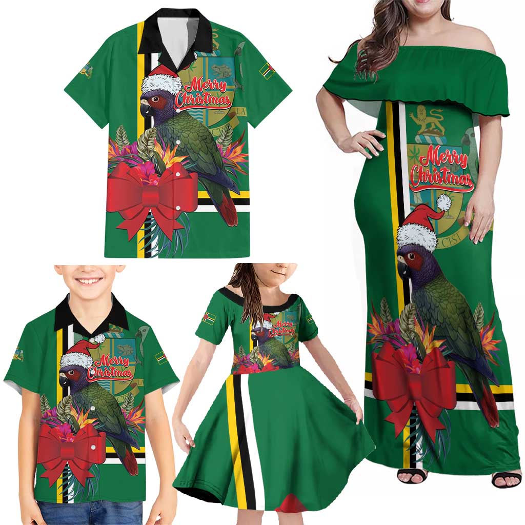 Dominica Christmas Coquette Bow Family Matching Off Shoulder Maxi Dress and Hawaiian Shirt Sisserou Parrot Tropical Flower - Wonder Print Shop