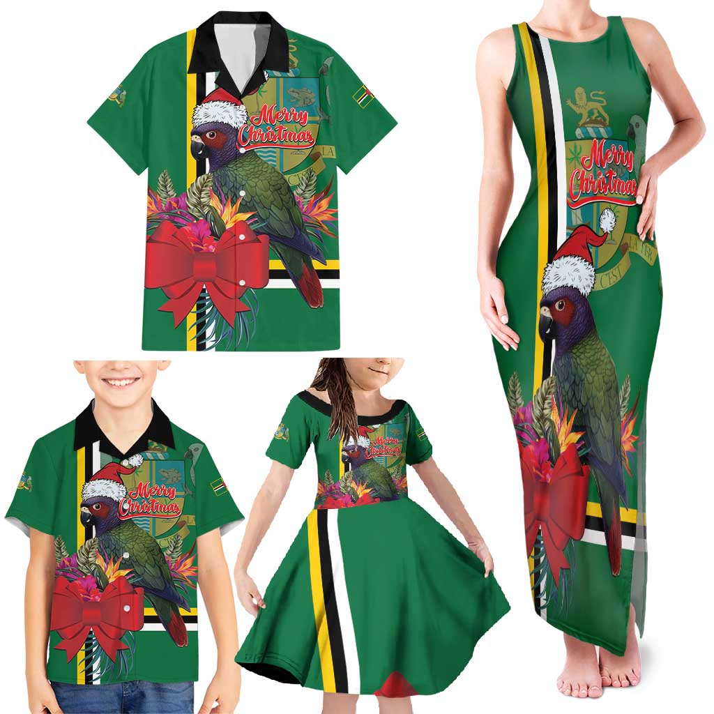 Dominica Christmas Coquette Bow Family Matching Tank Maxi Dress and Hawaiian Shirt Sisserou Parrot Tropical Flower - Wonder Print Shop