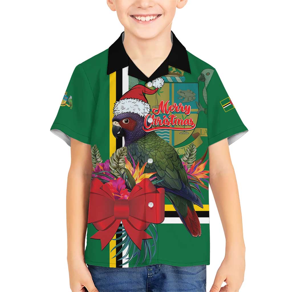 Dominica Christmas Coquette Bow Kid Hawaiian Shirt Sisserou Parrot Tropical Flower - Wonder Print Shop