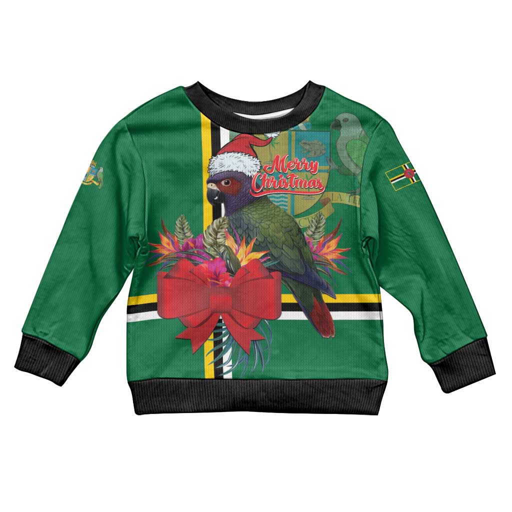 Dominica Christmas Coquette Bow Kid Ugly Christmas Sweater Sisserou Parrot Tropical Flower - Wonder Print Shop