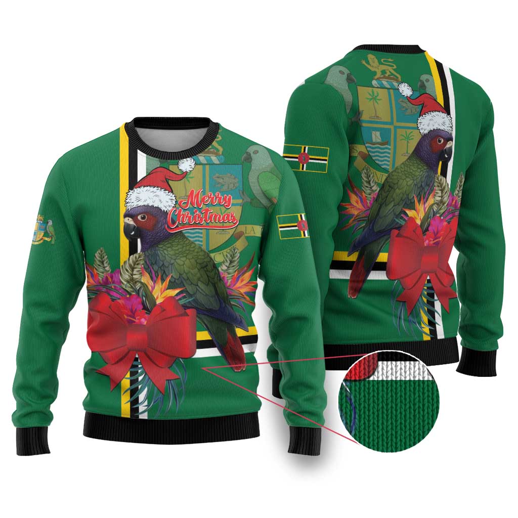 Dominica Christmas Coquette Bow Ugly Christmas Sweater Sisserou Parrot Tropical Flower - Wonder Print Shop