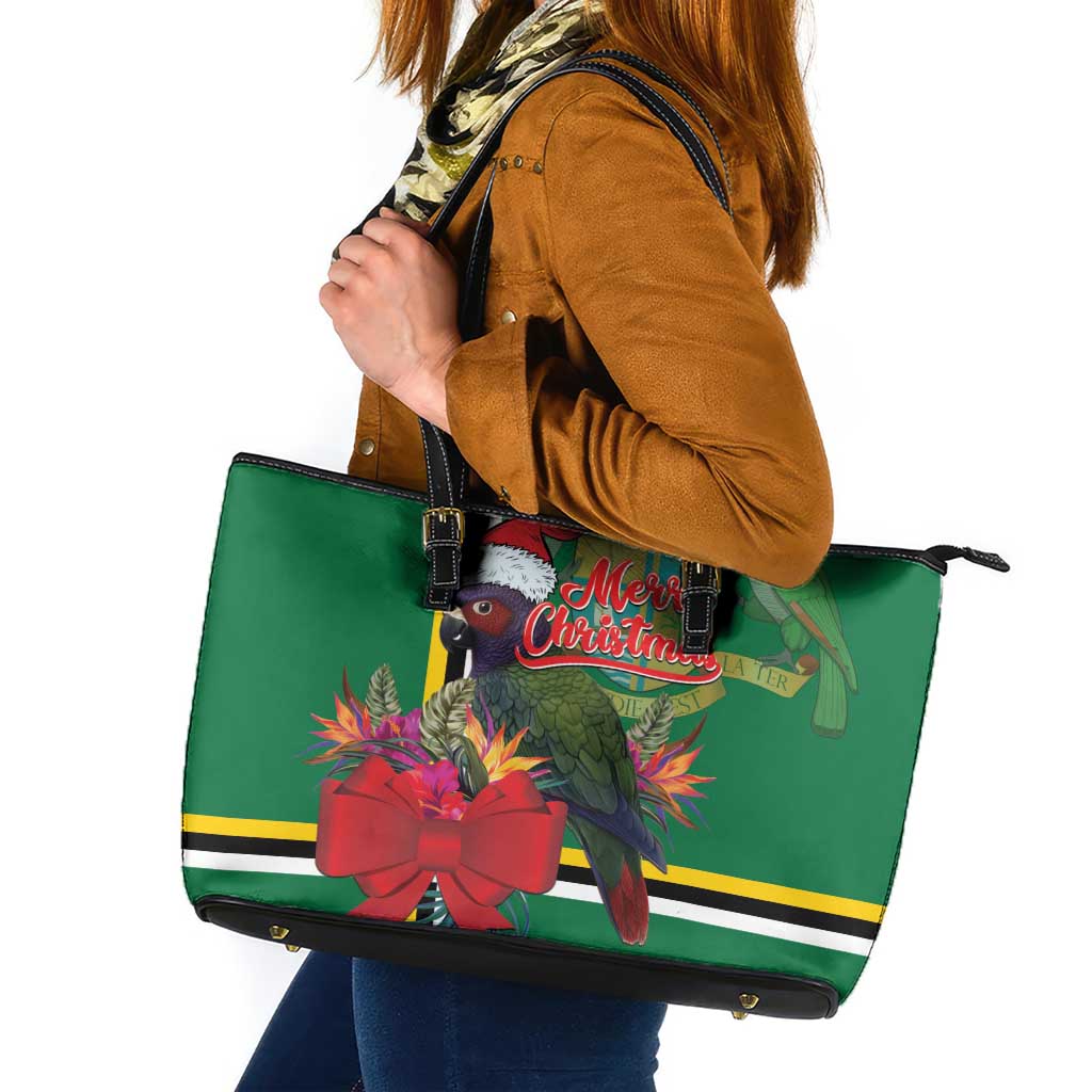 Dominica Christmas Coquette Bow Leather Tote Bag Sisserou Parrot Tropical Flower - Wonder Print Shop