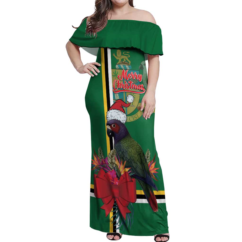 Dominica Christmas Coquette Bow Off Shoulder Maxi Dress Sisserou Parrot Tropical Flower - Wonder Print Shop