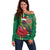 Dominica Christmas Coquette Bow Off Shoulder Sweater Sisserou Parrot Tropical Flower - Wonder Print Shop