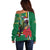 Dominica Christmas Coquette Bow Off Shoulder Sweater Sisserou Parrot Tropical Flower - Wonder Print Shop