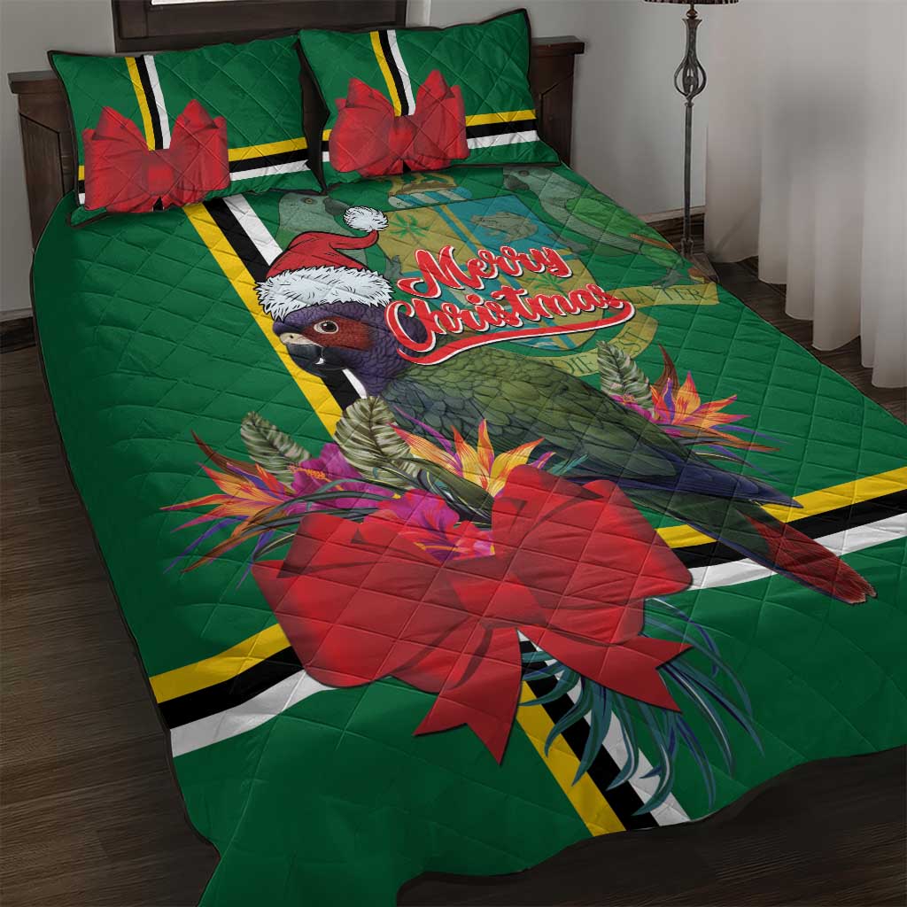 Dominica Christmas Coquette Bow Quilt Bed Set Sisserou Parrot Tropical Flower - Wonder Print Shop