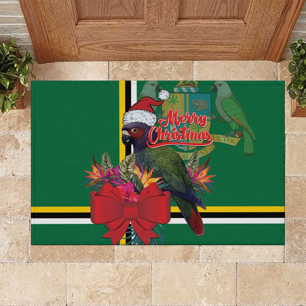 Dominica Christmas Coquette Bow Rubber Doormat Sisserou Parrot Tropical Flower - Wonder Print Shop