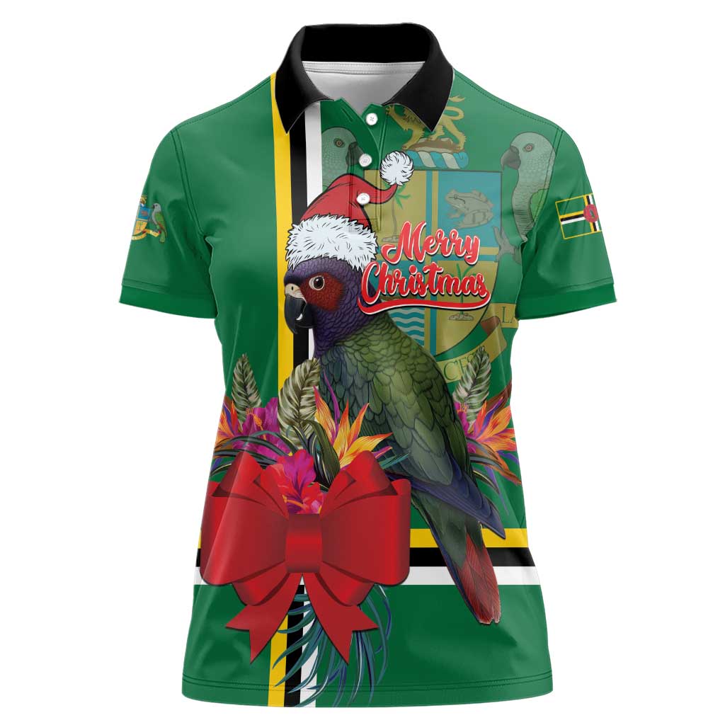 Dominica Christmas Coquette Bow Women Polo Shirt Sisserou Parrot Tropical Flower - Wonder Print Shop