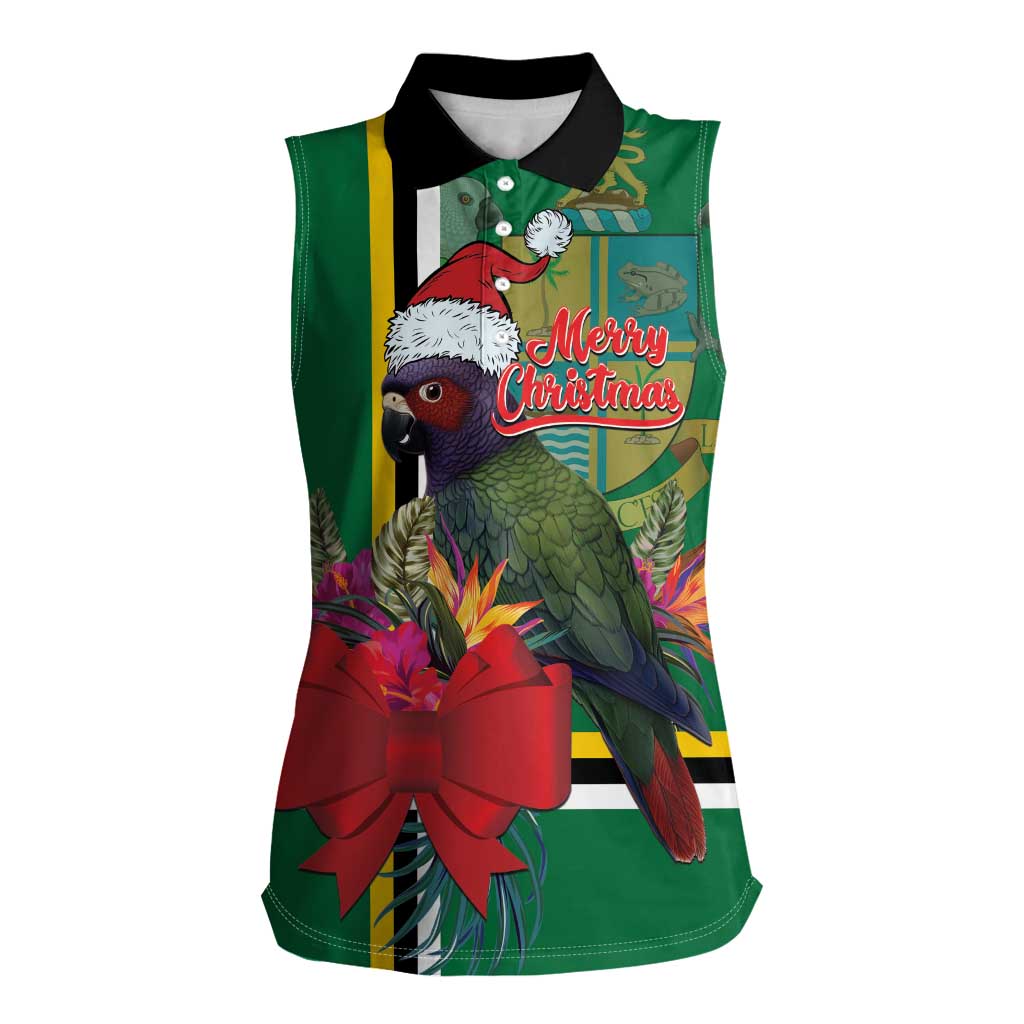 Dominica Christmas Coquette Bow Women Sleeveless Polo Shirt Sisserou Parrot Tropical Flower - Wonder Print Shop