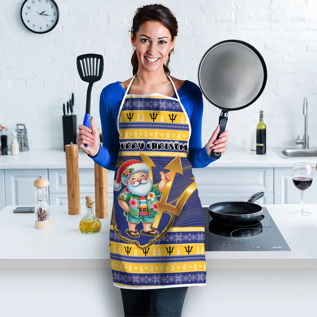 Barbados Christmas Apron Bajan Map Santa Trident - Wonder Print Shop