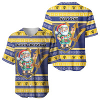 Personalized Barbados Christmas Baseball Jersey Bajan Map Santa Trident - Wonder Print Shop