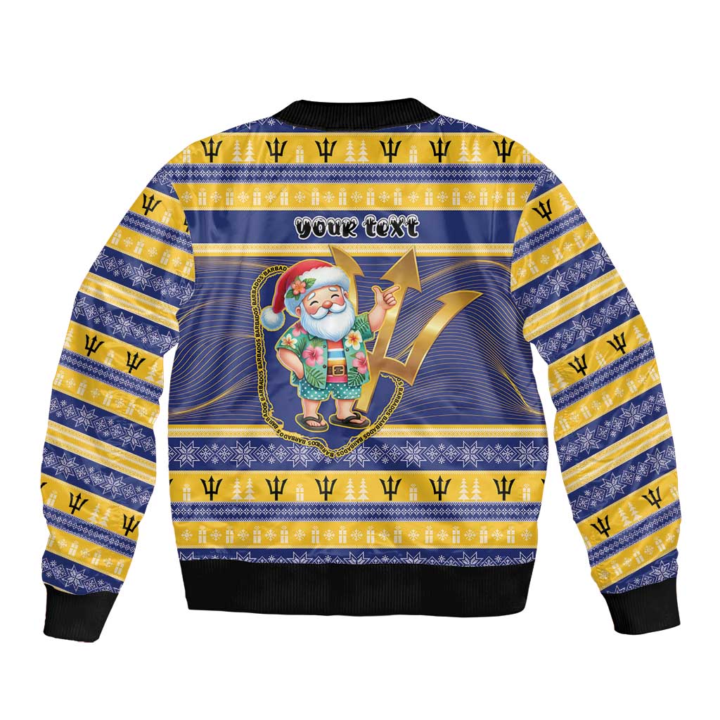Personalized Barbados Christmas Bomber Jacket Bajan Map Santa Trident - Wonder Print Shop