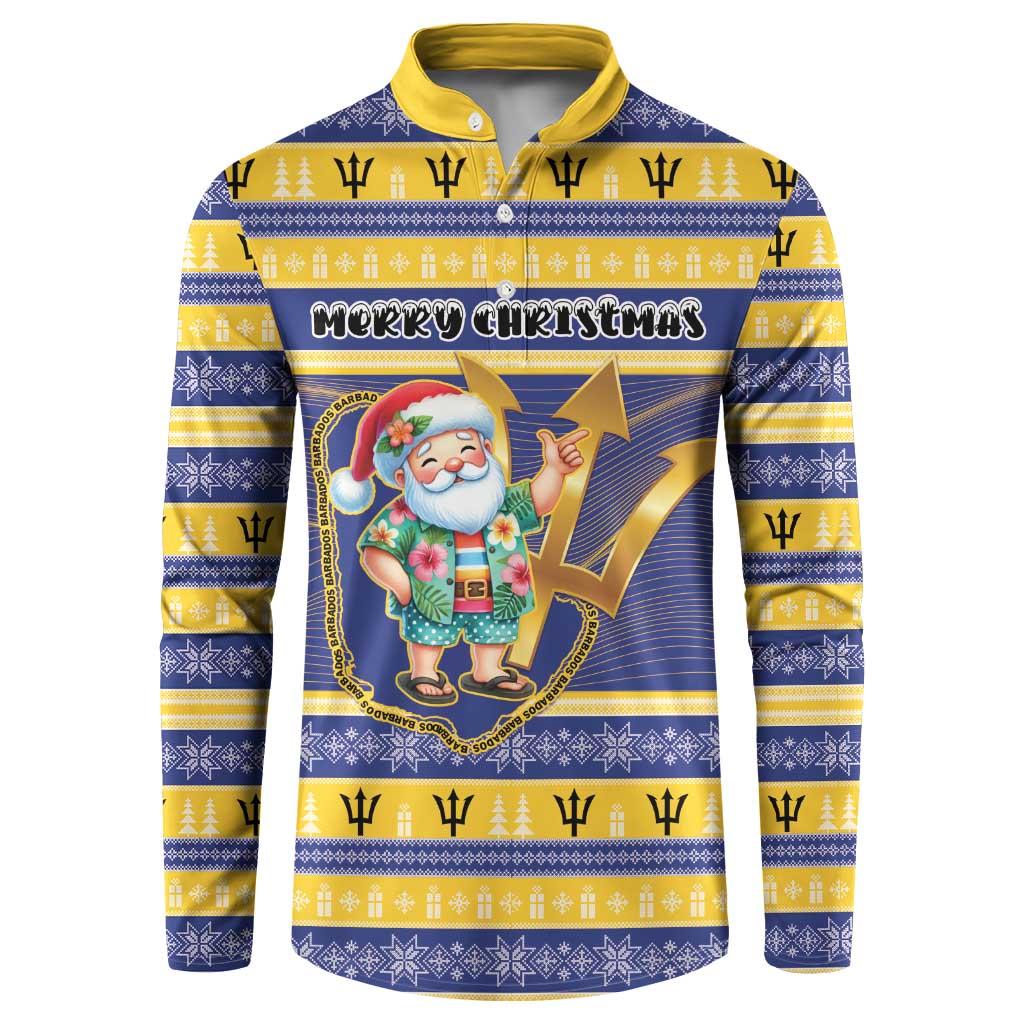 Personalized Barbados Christmas Button Sweatshirt Bajan Map Santa Trident - Wonder Print Shop