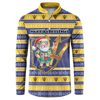 Personalized Barbados Christmas Button Sweatshirt Bajan Map Santa Trident - Wonder Print Shop