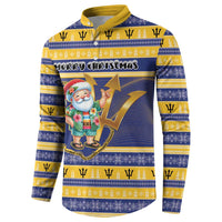 Personalized Barbados Christmas Button Sweatshirt Bajan Map Santa Trident - Wonder Print Shop