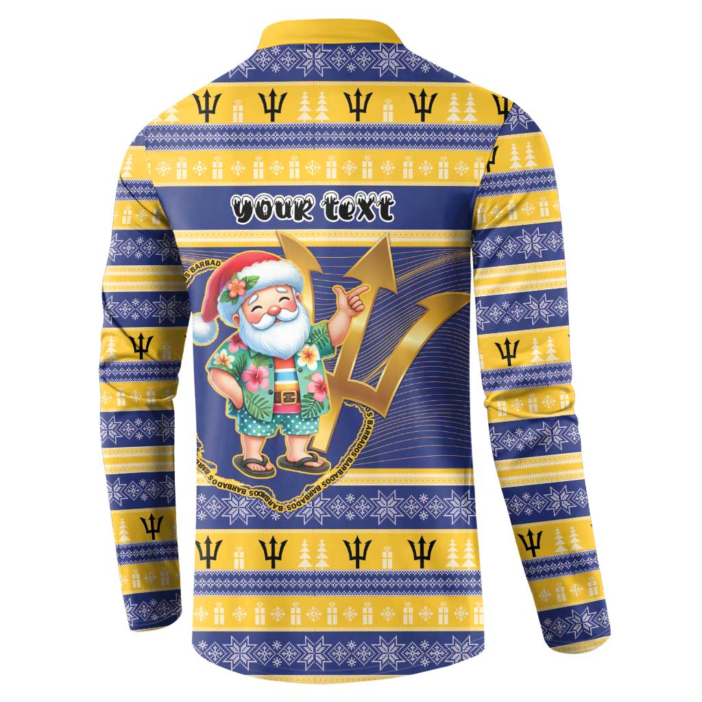 Personalized Barbados Christmas Button Sweatshirt Bajan Map Santa Trident - Wonder Print Shop