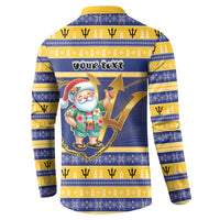 Personalized Barbados Christmas Button Sweatshirt Bajan Map Santa Trident - Wonder Print Shop