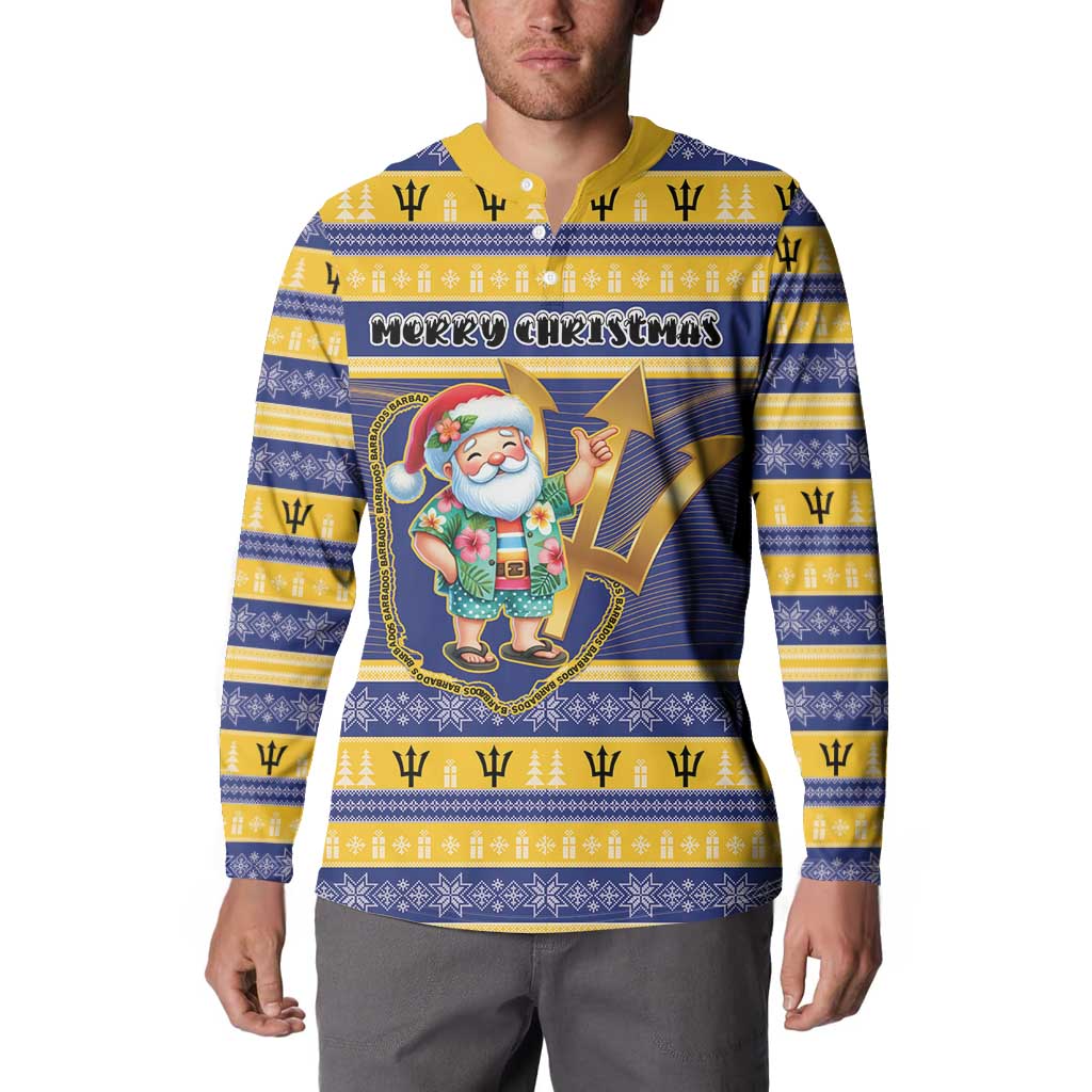 Personalized Barbados Christmas Button Sweatshirt Bajan Map Santa Trident - Wonder Print Shop