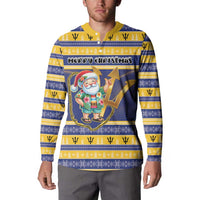 Personalized Barbados Christmas Button Sweatshirt Bajan Map Santa Trident - Wonder Print Shop