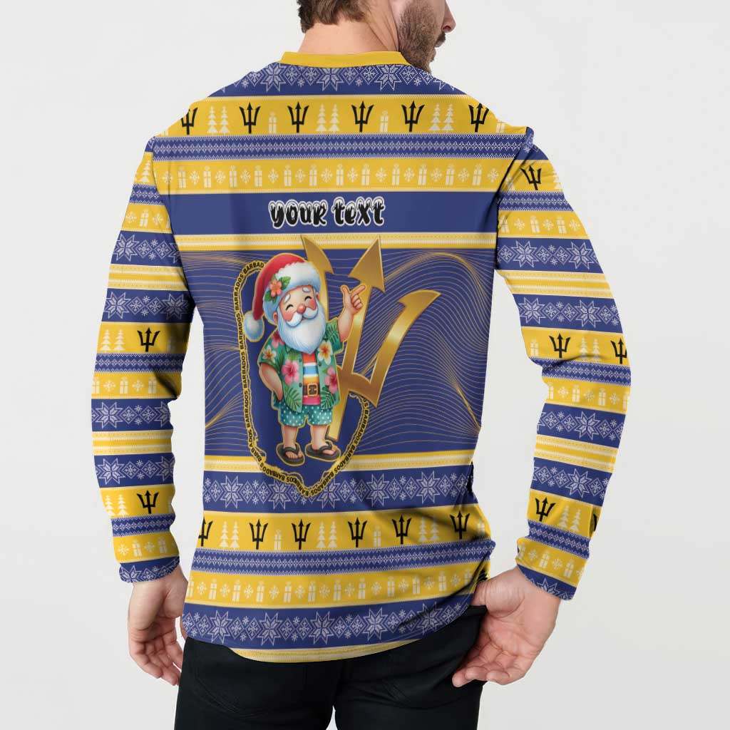 Personalized Barbados Christmas Button Sweatshirt Bajan Map Santa Trident - Wonder Print Shop